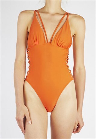 KEILANI ORANGE SIDE LACE SWIMSUIT