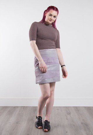VINTAGE 90'S PURPLE SUEDE & LEATHER MINI SKIRT