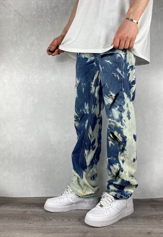 BLUE BLEACHED CARHARTT JEANS STRAIGHT FIT MENS (35 X 32.5)