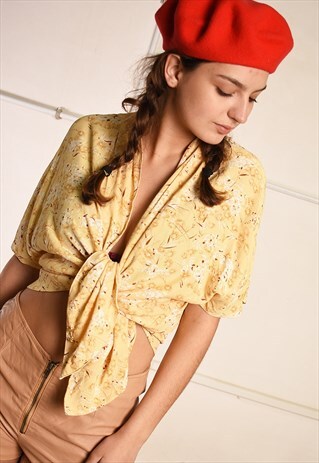 90'S RETRO FLORAL PRINT PARIS CHIC FESTIVAL SHIRT TOP