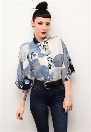 VINTAGE 90'S RETRO ABSTRACT PATTERNED OVERSIZED SHIRT