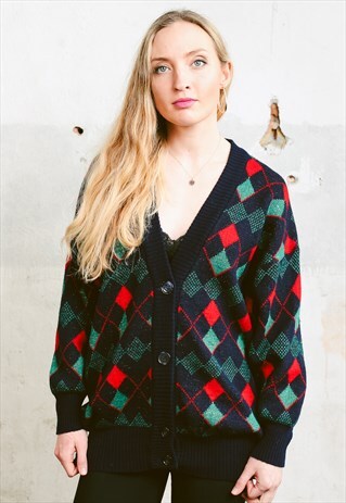 VINTAGE 80S GEOMETRIC PRINT CARDIGAN