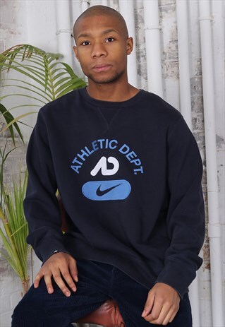 VINTAGE NIKE ATHLETIC DEPT BIG LOGO SWEATSHIRT NAVY BLUE