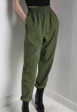Vintage Elasticated Waist Loose Fitting Trousers Green