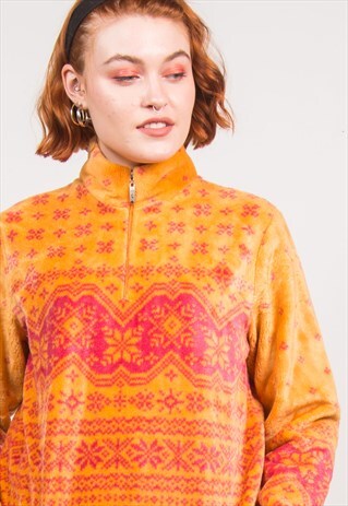 VINTAGE ORANGE QUARTER ZIP FLEECE JUMPER