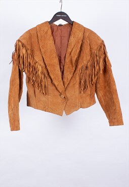 Vintage Western Brown Cropped Suede Tassel Jacket