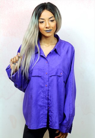 1980S VINTAGE PURPLE BOYFRIEND BUTTON UP BLOUSE
