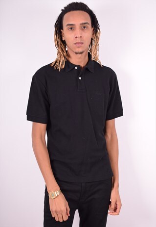 FILA MENS VINTAGE POLO SHIRT MEDIUM BLACK 90'S