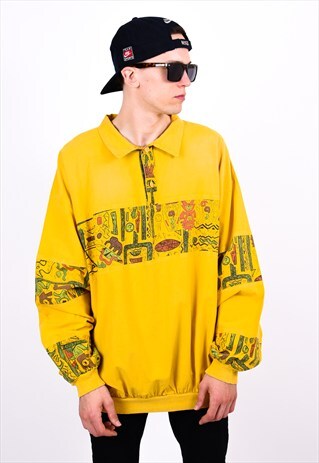 VINTAGE 80S YELLOW DROP SHOULDER 1/4 BUTTON SWEATSHIRT