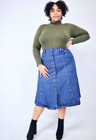 VINTAGE 90'S LONG DENIM SKIRT WITH BUTTONS & POCKETS