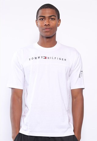 VINTAGE TOMMY HILFIGER BIG LOGO SPELLOUT T-SHIRT WHITE