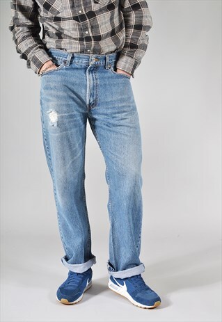 VINTAGE LEVI'S 505 MID BLUE STRAIGHT DISTRESSED JEANS