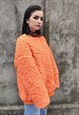 WIDE FLUFFY FLEECE SWEATER FAKE FUR DROP SHOULDER TOP ORANGE