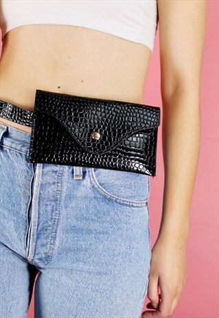 VINTAGE INSPIRED Y2K SNAKE PATTERN BLACK BELT BAG