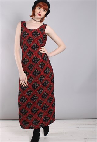 VINTAGE 90S FLORAL PATTERNED TIE BACK MAXI DRESS