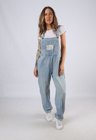 VINTAGE DENIM DUNGAREES WIDE TAPERED LEG UK 12 MEDIUM (C1L)