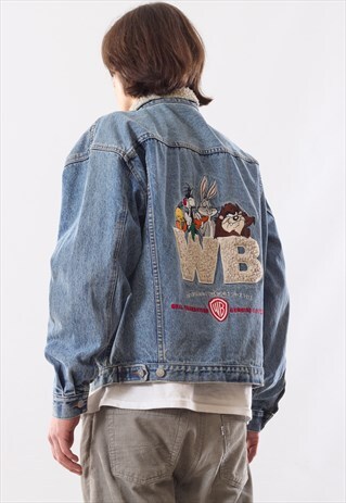 1996 VINTAGE LOONEY TUNES WARNER BROS DENIM JEANS JACKET