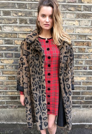 1980'S LEOPARD PRINT FAUX FUR COAT