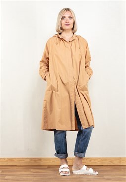 Vintage 70's Oversize Hooded Cotton Coat in Orange-Beige