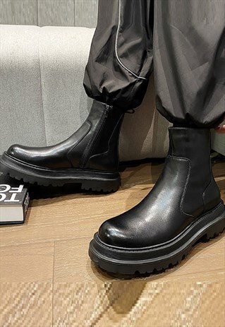 GRUNGE CHUNKY BOOTS EDGY HIGH FASHION PLATFORM SHOES BLACK