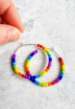 HANDMADE RAINBOW HOOP EARRINGS SILVER