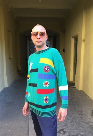 VINTAGE 90' UNIQUE OLDSCHOOL COOL UNISEX TURQOISE JUMPER