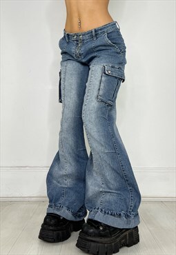 Vintage 90s Jeans Cargo Utility Baggy Low Rise Streetwear 