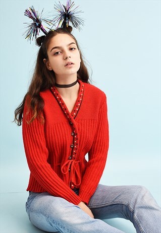 70'S RETRO MOD WOOL KNIT CHRISTMAS CARDIGAN JUMPER