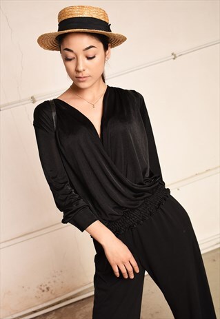 90'S RETRO DRAPED MINIMALIST PARIS CHIC BLOUSE TOP