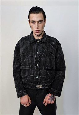 Catwalk denim jacket reversed pockets jean bomber jacket 