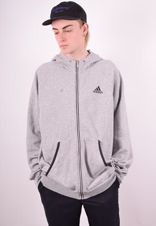 ADIDAS MENS VINTAGE HOODIE JACKET XL GREY 90S
