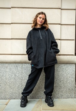 Oversized 1/4 Zip Fleece In Black With Fleece Lined Pockets