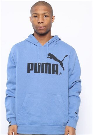VINTAGE PUMA BIG LOGO SPELLOUT HOODIE BLUE