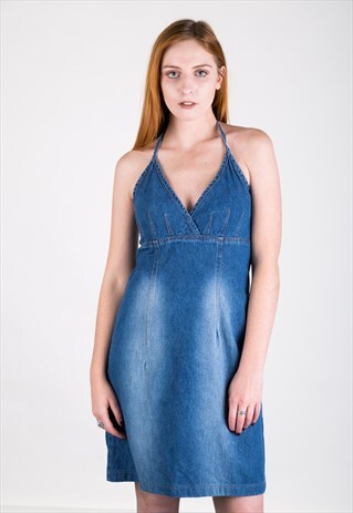 VINTAGE 90S HALTERNECK DENIM DRESS
