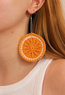 Giant Oranges Crochet Drop Earrings