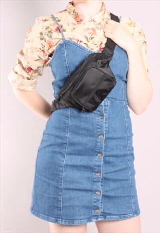 VINTAGE 90S BLACK CANVAS FESTIVAL BUM BAG