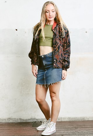 VINTAGE 80S ROYAL PRINT BOMBER JACKET