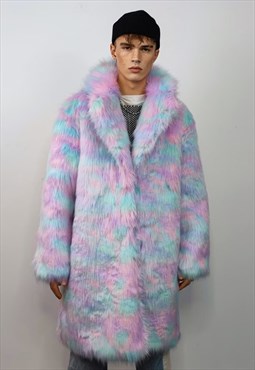 Candy fauxfur long coat unicorn trench neon rave bomber pink