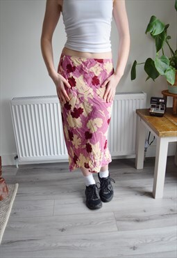 Vintage Y2K Etam Floral Midi Skirt Pink W28