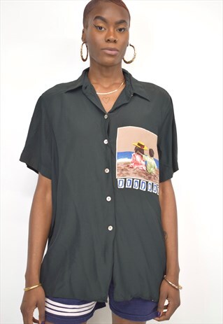 VINTAGE 90S BLACK BEACH SCENE SHIRT