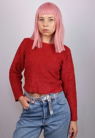 VINTAGE 90'S KNIT CROP JUMPER IN DEEP RED
