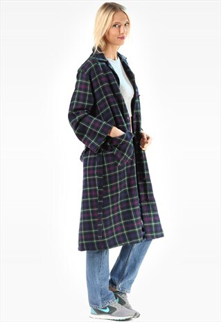 RETRO PLAID WOOL WINTER ROBE COAT
