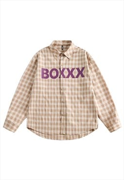 Checked shirt retro plaid blouse box slogan top in yellow