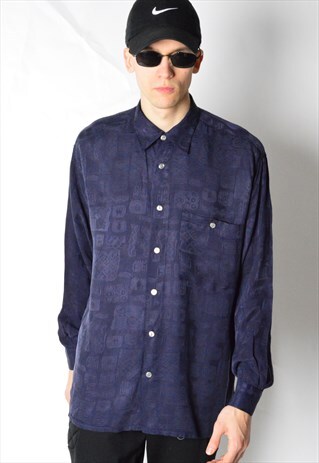 VINTAGE 90S NAVY BLUE AZTEC LONG SLEEVE SHIRT