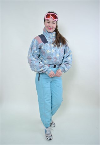 ONE PIECE SKI SUIT, RETRO SNOWSUIT MEDIUM SIZE PATTERNED MUL