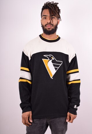 STARTER MENS VINTAGE PENGUINS SWEATSHIRT JUMPER LARGE BLACK