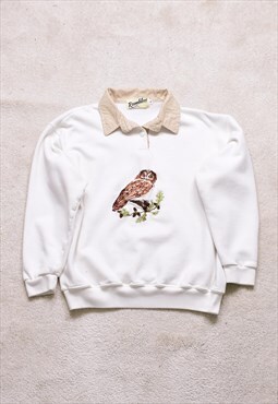 Women's Vintage 90s White Owl Embroidered Sweater