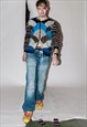 90'S VINTAGE RETRO ABSTRACT PRINT TEXTURED CARDIGAN