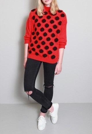 VINTAGE 1980'S RED POLKA DOT JUMPER