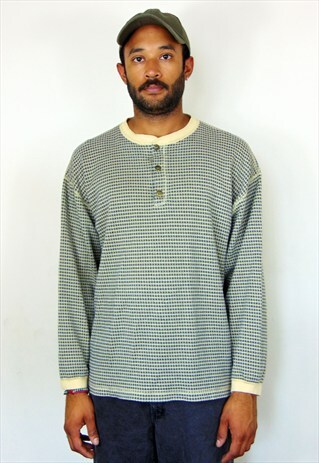90S SKATER SPORTSWEAR LONG SLEEVE PATTERENED HENLEY XL